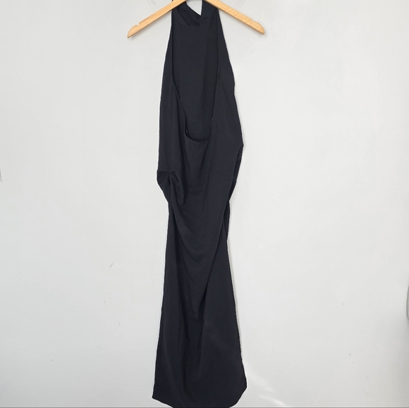 ZARA Black Halter Neck Open Back Maxi Dress S Long Bodycon Gown NWT - Picture 3 of 9